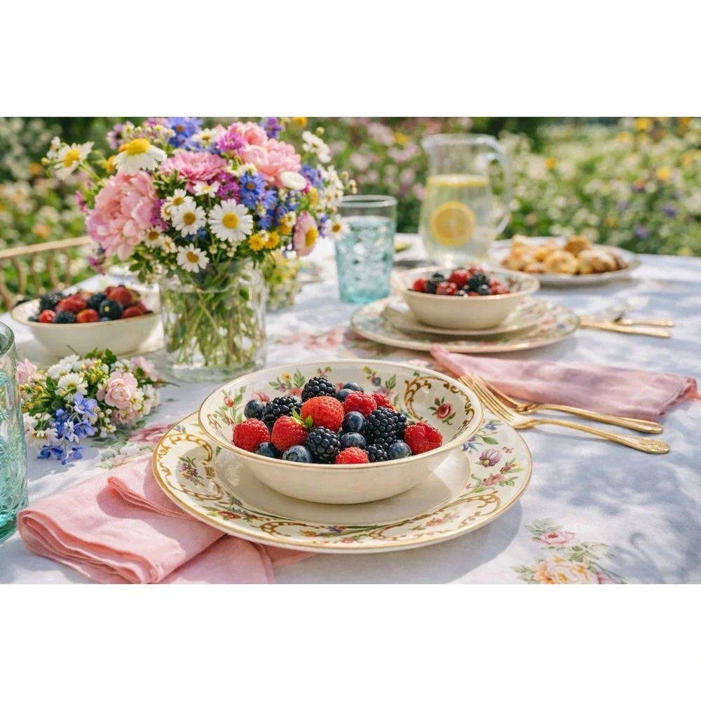 J&G Meakin Reg Sol‎ Registered Soleil Floral Berry Bowls Gold England Set 9